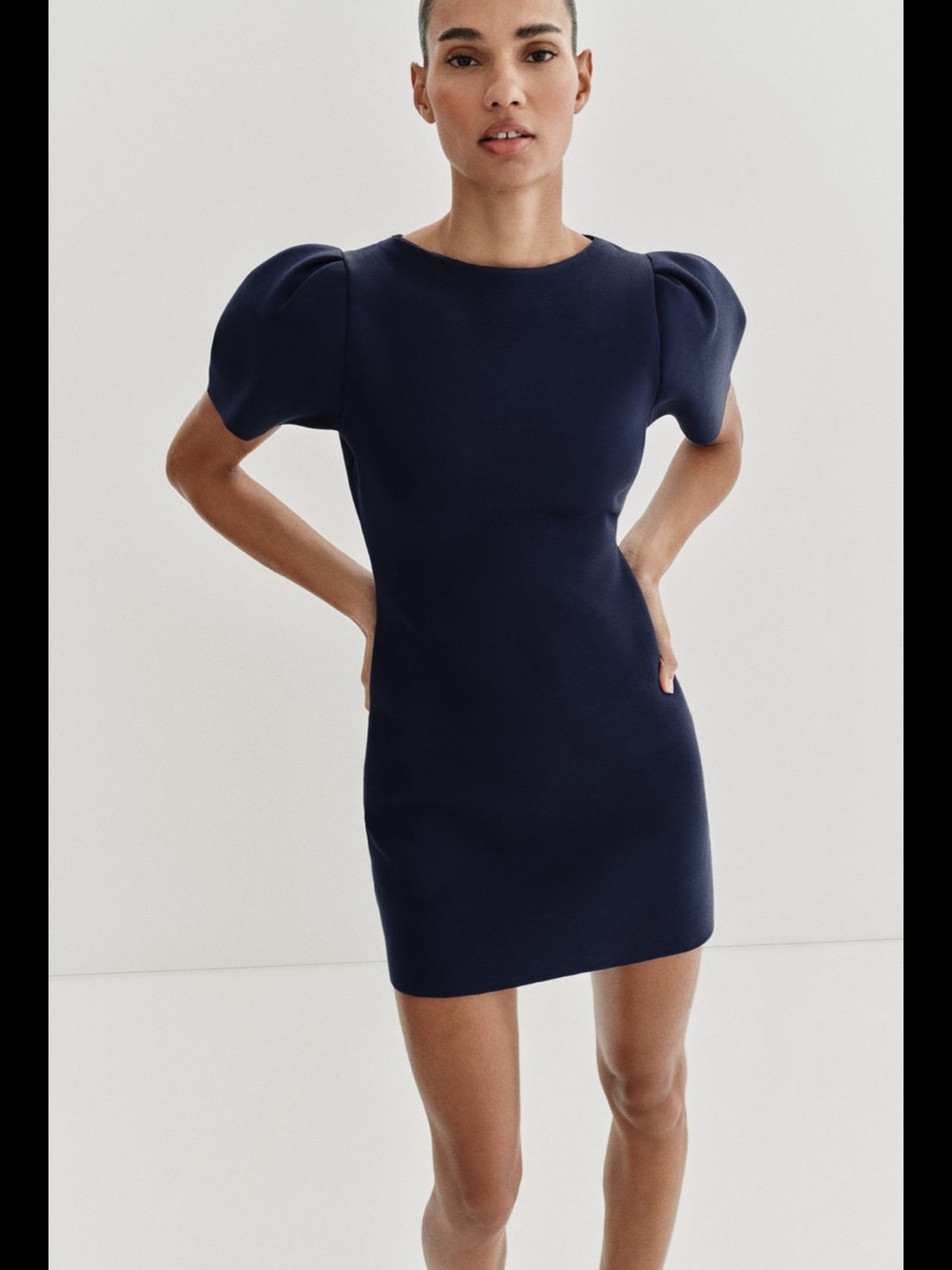 Zara Navy Puff Sleeve Mini Dress